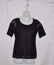 Short Sleeve Lined Lace Top Size S Black