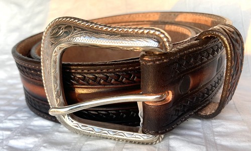 Western NWT Tony Lama Made in USA Cowboy Tooled Leather 1.5" Brown Belt C42514 - Picture 1 of 3
