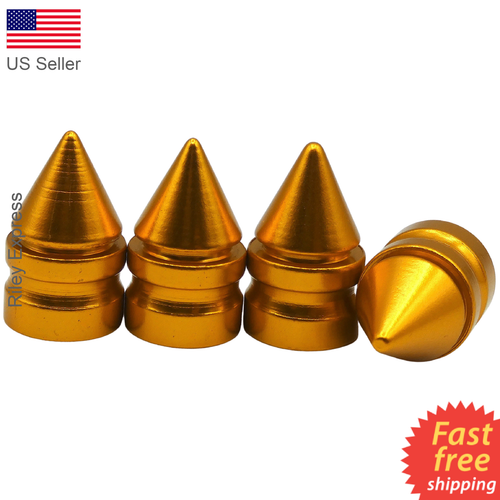 4x Wheel Tire Valve Cap Stem Cover For Bike, Car, Trucks SPIKE YELLOW GOLD - Picture 9 of 11