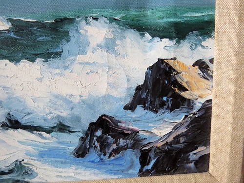 S. Poonell Vintage Original Oil Painting of a Seascape Signed 19 x 16 - Picture 3 of 8
