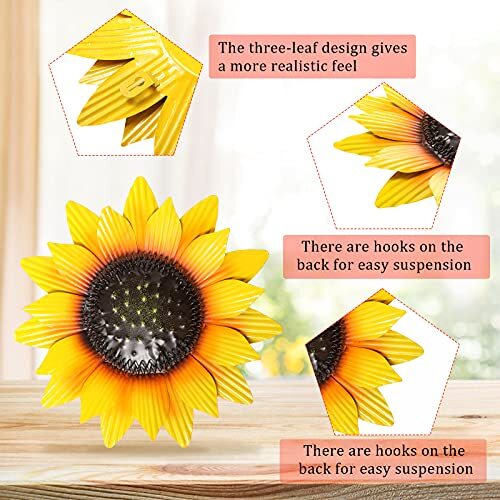 Metal Flower Wall Decor Large Flower Fall Outdoor Decorations Sunflower - Picture 4 of 8