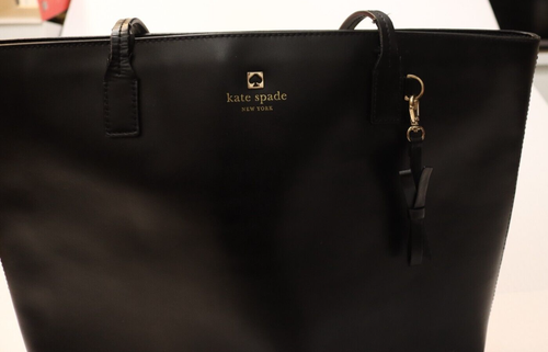 Kate Spade Black Tote Large Bow Smooth Leather Flaws - Picture 3 of 16