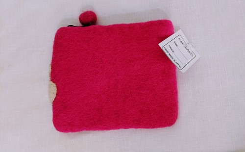 NEU Handarbeit gefilzt 100 % Wolle rosa Blumen Marienkäfer Geldbörse gefüttert mit Reißverschluss - Bild 4 von 5