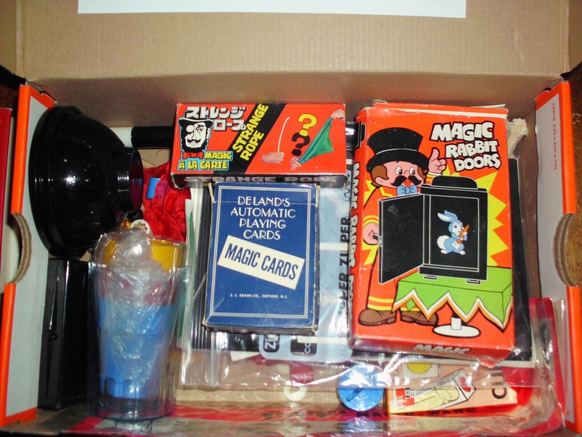 VINTAGE MAGIC TRICK SET FROM 1960'S-1980'S BOX FULL OF VINTAGE