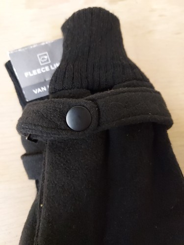 Van Heusen Mens Fleece Lined Gloves Knit Cuffs Strap Secure Black - Picture 6 of 6