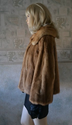 CHAQUETA RECORTADA DE PIEL DE VISÓN PASTEL GENUINA MARRÓN CLARO TALLA S/M cochecito oscilante ópera - Imagen 7 de 12
