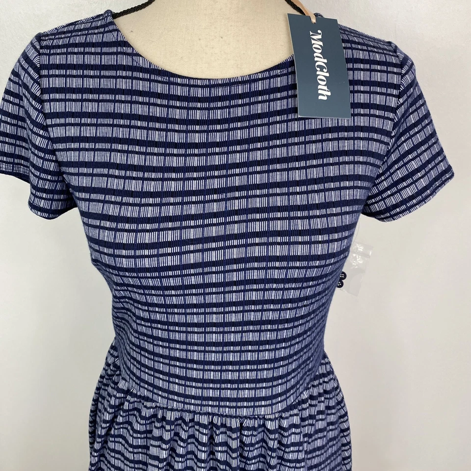 NWT Modcloth Women’s Blue Striped Knit Mini Dress Sz M - Image 3 of 4