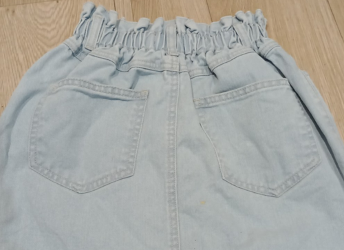 Next Damen Denim Jeans Minirock UK 10 Stretch Paperbag Taille Hellblau Reißverschluss - Bild 6 von 11