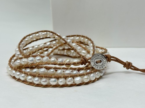 Victoria Emerson Freshwater Pearl Beaded Leather Wrap Bohemian Style Bracelet - Picture 2 of 10