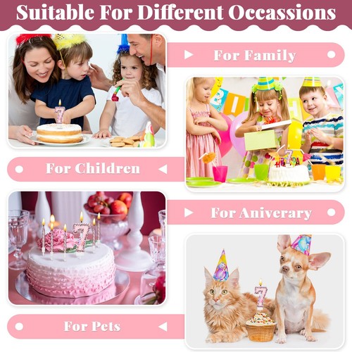 2.75" Large Pink Glitter Happy Birthday Candles Girls Number Candles For Birthda - Picture 6 of 6