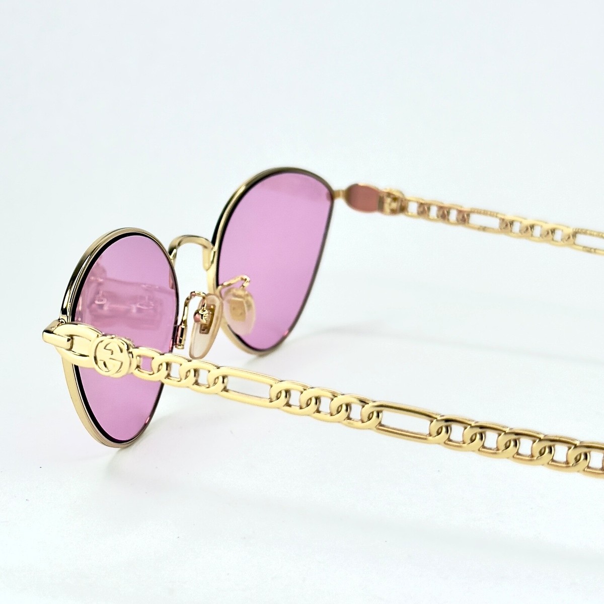 Gucci Chain Linked Crystal Sunglasses ? Authentic GUCCI GG0977S CHAIN 0977 Gold Pink Crystal Heart Detachable  main image 3