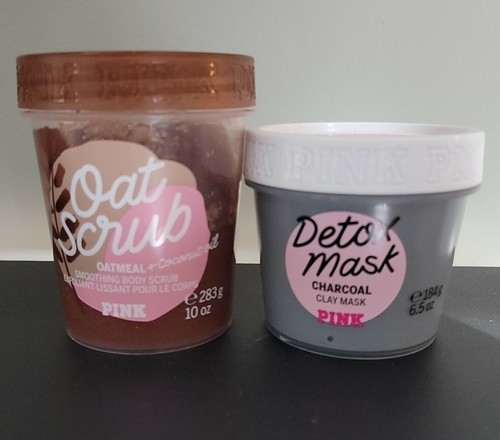 LOT OF 2 VS PINK: Oat Body Scrub 10oz, Detox Clay Mask Charcoal 6.5oz NEW