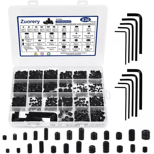 830-Piece Metric & SAE Set Screw Assortment Kit, Alloy Steel Grub Screws - Picture 7 of 11