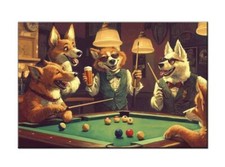 Dogs Playing Pool Oil painting Printed on canvas,Fun Home Wall Art Decor