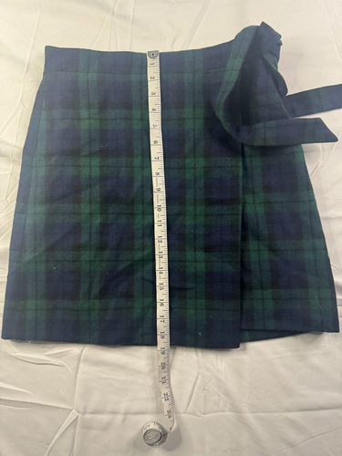 J Crew Skirt Womens Size 0 Wool Wrap Lined Green Blue Plaid Windowpane NWT - Picture 4 of 8