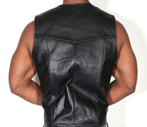 BLACK LEATHER VEST WITH TIE SIDES SIZE MEN'S XL - Picture 5 of 8