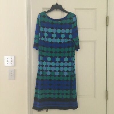 Laura Jeffries Stretch Geometric Pattern Blue Green Shift Dress size 6 |  eBay