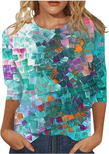 Women's Casual 3/4 Sleeve T-Shirt Size S Tunic Top Floral Print