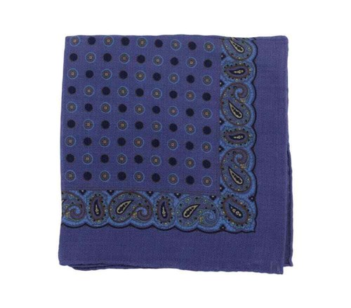 Cesare Attolini Blue, Brown Circle Paisley Motif Pocket Square Handmade In Italy - Picture 1 of 2