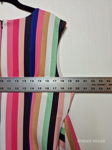 New York & Company Stretch Women's Sheath Dress Striped Tie Waist Sleeveless L - Picture 12 of 15