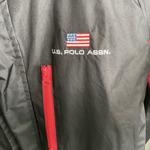 US Polo Assn Jacket Men's Large Black Red Flag hood *read - Picture 3 of 14