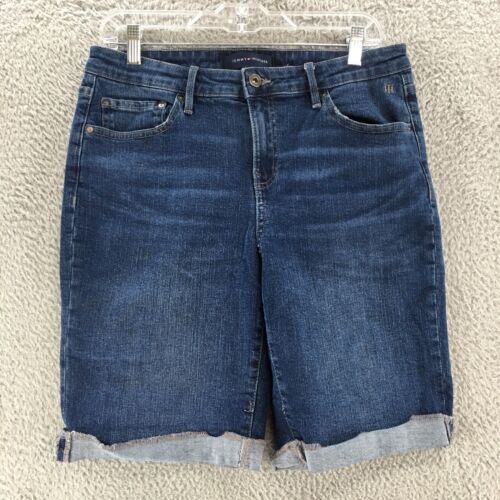 Tommy Hilfiger Cuffed Bermuda Shorts Womens 10 Blue Denim Mid Rise Zip Fly