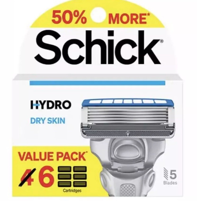 Schick Hydro 5 Blade Dry Skin Razor Refills Value Pack 6 Refill