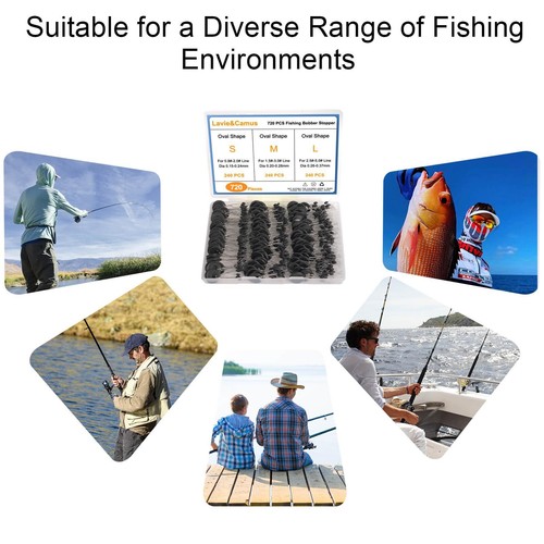 720 PCS Fishing Bobber Stopper Oval Floats Sinker Stops 6 in 1 Black Rubber Size - Picture 2 of 11