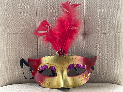 Light Up Mask for Halloween Party Mask Red Faux Feather Eye Mask - Picture 3 of 10