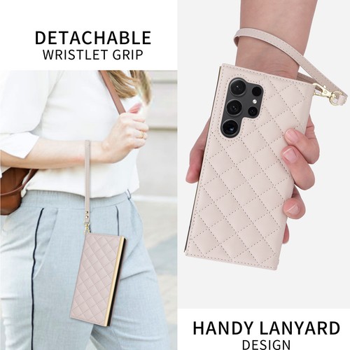 Custodia portafoglio supporto pelle premium cordino per Samsung Galaxy S25Ultra/S24FE/S23+ - Foto 9 di 16