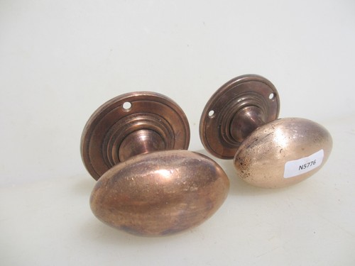 Victorian Copper Door Knobs Handles Plates Old Vintage Antique Oval - Picture 7 of 12