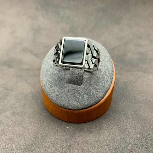 925 Sterling Silver Rectangular Ring. Black Onyx Stone Ring For Men. - Picture 3 of 9