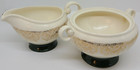 Taylor Smith & Taylor Creamer & Sugar Bowl NO LID Green Gold Tone Pink Rose READ