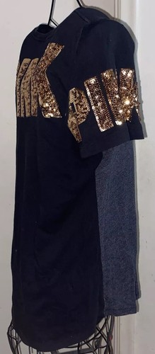 Victoria’s Secret PINK Shirt Womens Gray Black Embroidered Sequin Logo Sleeves-L - Picture 4 of 5