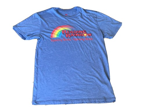 Vintage Blue Reading Rainbow Graphic T-shirt Rare Opening Books Opening Minds - Picture 1 of 6