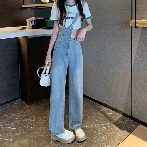 Japanische Damen Lose Denim Overalls Jeans Breitbein Hose Hose Hochtailliert Neu - Bild 2 von 24