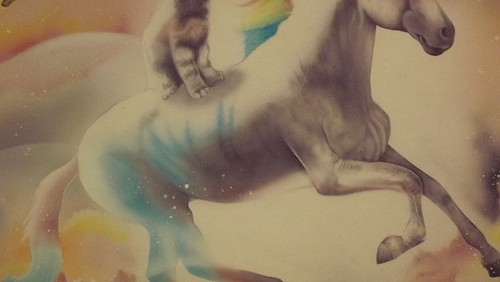 Kitten Taco Horse flying in Space Love Original Artwork Framed Airbrush Painting - Picture 2 of 6