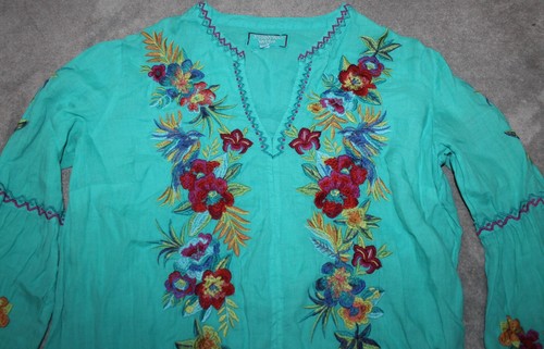 JOHNNY WAS NANDI FLARE SLEEVE FLORAL EMBROIDERED RAMIE TUNIC DRESS MEDIUM - Picture 5 of 11