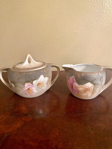 Vintage RS Tillowitz Preussen floral handbemalt Zuckerdose & Milchkännchen - Bild 1 von 11