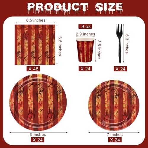 144 Pieces Halloween Creepy Carnival Table Decorations Red Striped Tableware ... - Picture 2 of 2