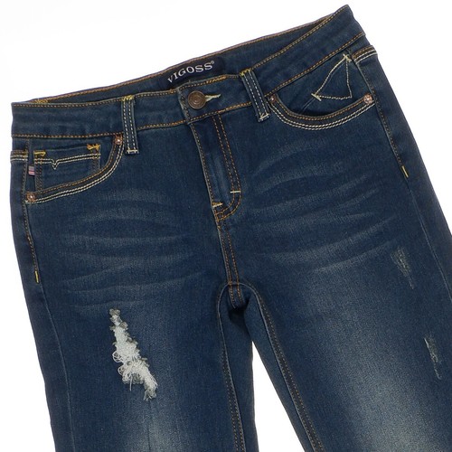 Vigoss Jeans Girls 14 Straight Leg Distressed Blue Stretch Measures 28 x 25 - Picture 5 of 9