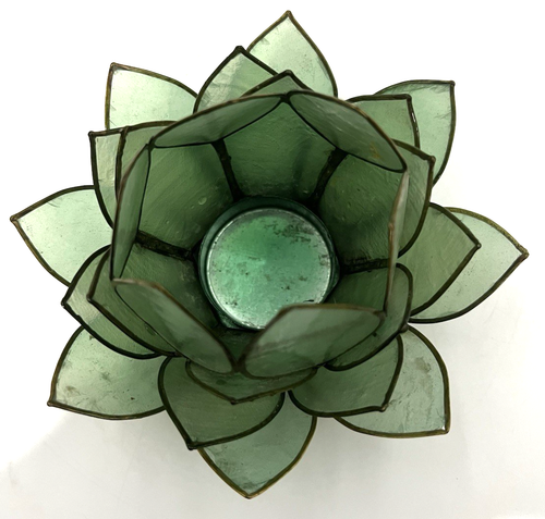 Aqua Capiz Shell Opening Lotus Flower Tealight Candle Holder 3.25" T x 5" W - Picture 6 of 9