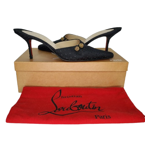 Christian Louboutin Women's Satin Patterned Heeled Mules Black EU 38 US 8 - Picture 8 of 8