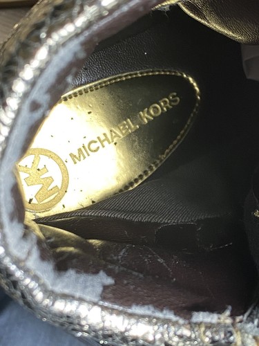 Michael Kors Größe 8,5 Glam Crackle Metallic Gold HiTop Sneaker seitlicher Reißverschluss Nieten 128 - Bild 11 von 19