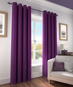 New Luxury Plum Faux Silk Curtains Pair Ready Made Eyelet Ring