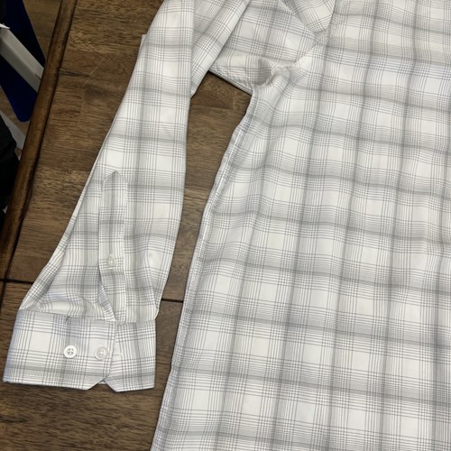 George Herren grau weiß kariert Knopfleiste Langarm XL Hemd Polyester neu ohne Etikett NEU - Bild 6 von 8