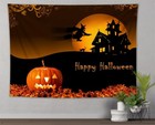 Happy Halloween Tapestry Witch Castle Pumpkin Wall Hanging Living Room Bedroom