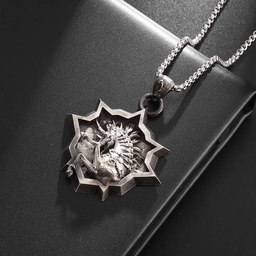 Death Unicorn Necklace Jewelry Vintage Silvery War Horse Gothic Demon Pendant - Picture 6 of 8