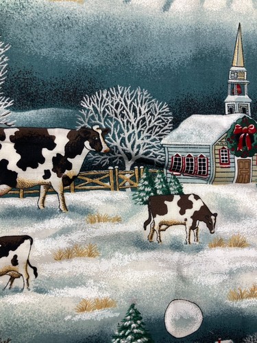 VTG Farm Church Cows Christmas Fabric 2 1/2 Yds Concord by the Kesslers USA Made - Picture 6 of 15