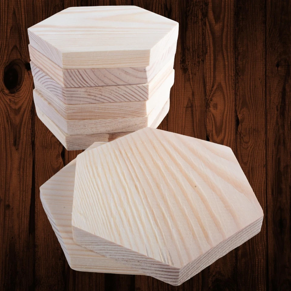 Unfinished Pine Wood Craft Shapes |Wooden Pieces Circle Square Hexagon DIY Discs - Image 4 of 4